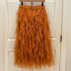Anthropologie The Chéri Ruffled Tulle Midi Skirt by Anthropologie Orange Medium